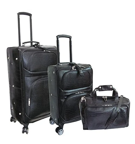 Women's TSA - Approved Luggage Locks in Rose Gold for Secure TravelAmerileather Leather Croco-Print Three Piece Set Traveler On Spinner Wheels (#8603-0) (Black) Women's TSA - Approved Luggage Locks in Rose Gold for Secure TravelAmerileather Leather Croco-Print Three Piece Set Traveler On Spinner Wheels (#8603-0) (Black)