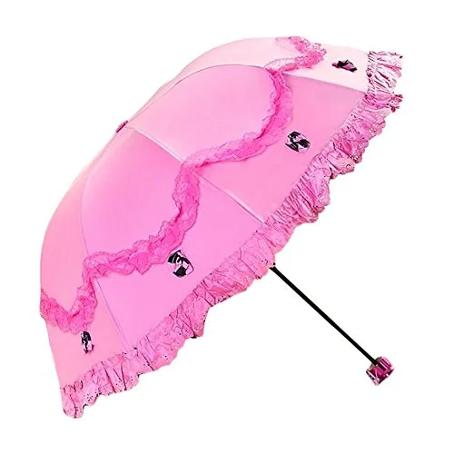 Lightweight Nylon Travel Organizer Pouches in Multicolor for Neat PackingHoneystore Princess Lace Ultraviolet-Proof Triple Folding Umbrella Dome Parasol Fuchsia