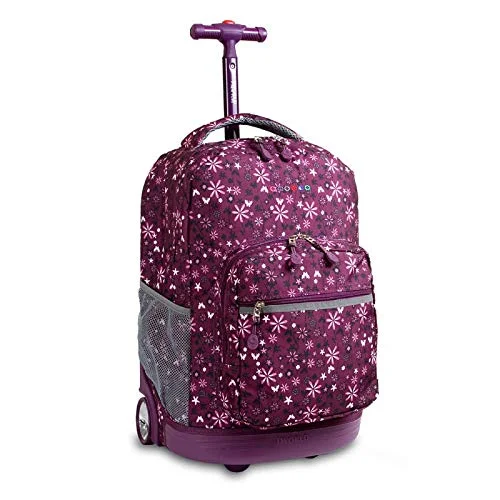 Women's Travel Makeup Bags with Mirror in Pink and BlackJ World New York Sunrise 18-inch Rolling Backpack - Garden Purple Floral Polyester Checkpoint-Friendly Adjustable Strap Lined Water Resistant