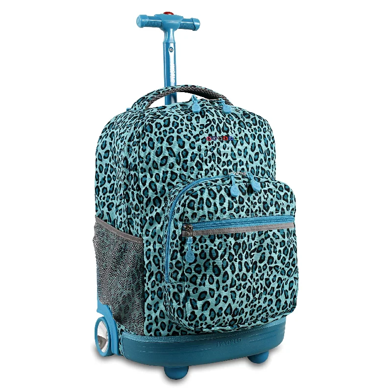 Compression Packing Cubes in Black and White for Saving Luggage SpaceJ World New York Sunrise Rolling Backpack - Mint Leopard Green Polyester Checkpoint-Friendly Adjustable Strap Lined Water Resistant