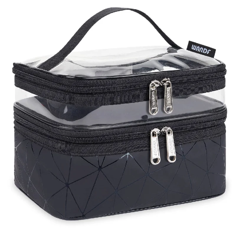 Women's Travel Makeup Bags with Mirror in Pink and BlackOn Sale- Double Layer Travel Makeup/Toiletry Bag- $15 Women's Travel Makeup Bags with Mirror in Pink and BlackOn Sale- Double Layer Travel Makeup/Toiletry Bag- $15