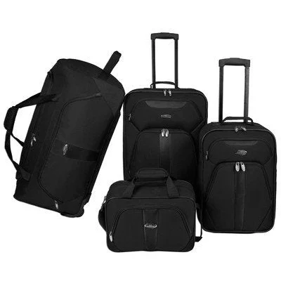 Travel - Size Toiletry Bottles with Leak - Proof Caps in ClearU.S. Traveler 4-Pc Luggage Set (Black) Travel - Size Toiletry Bottles with Leak - Proof Caps in ClearU.S. Traveler 4-Pc Luggage Set (Black)