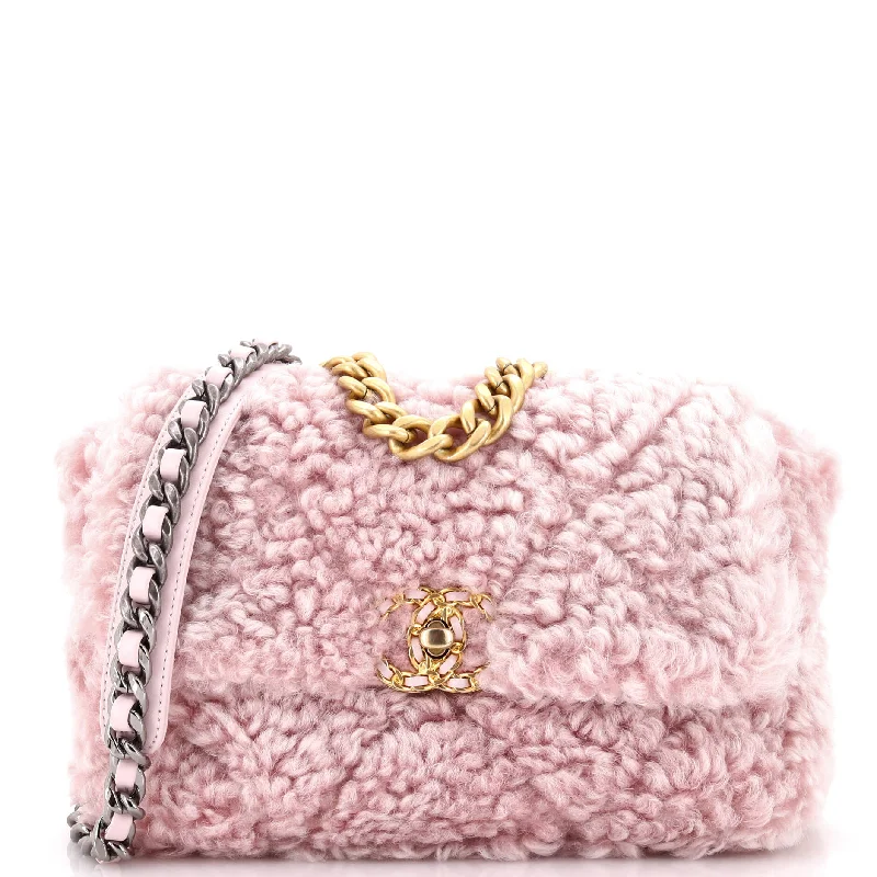 Women's Shoulder Bag with Faux Fur Strap in White for Winter Style19 Flap Bag Shearling Medium