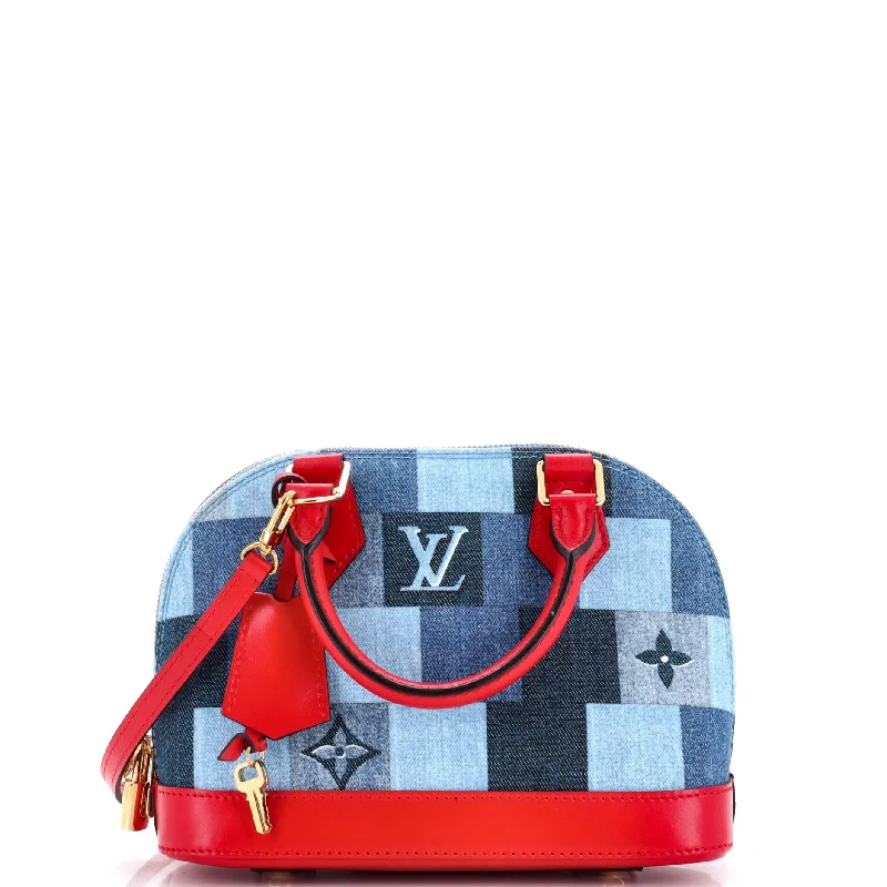 Women's Shoulder Bag with Zippered Pockets in Orange for SafetyAlma Handbag Damier and Monogram Patchwork Denim BB
