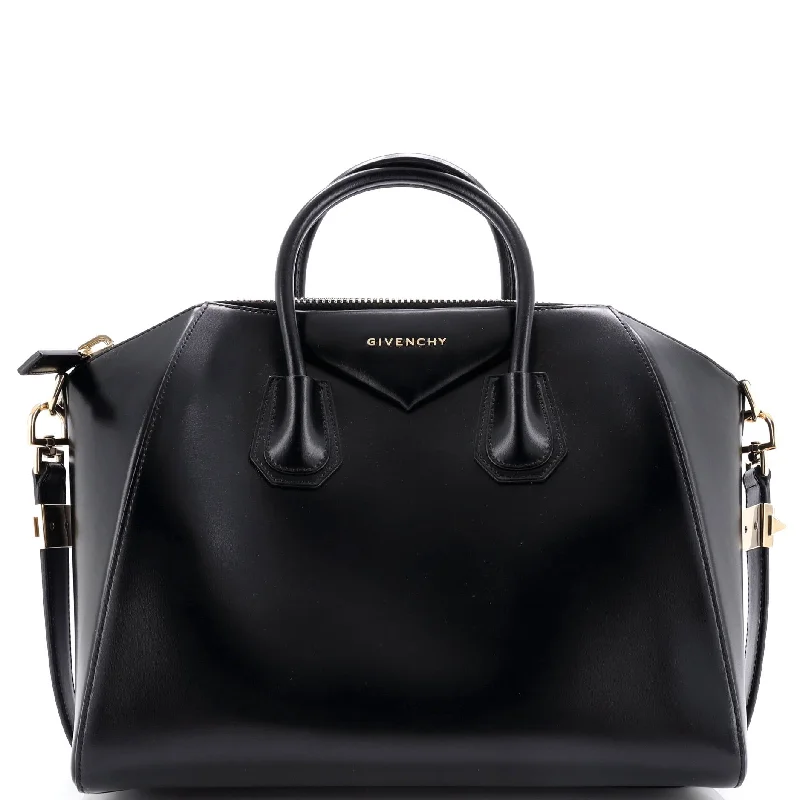 Crossbody Shoulder Bag in Black Leather with Gold Hardware for Night OutsAntigona Bag Glazed Leather Medium