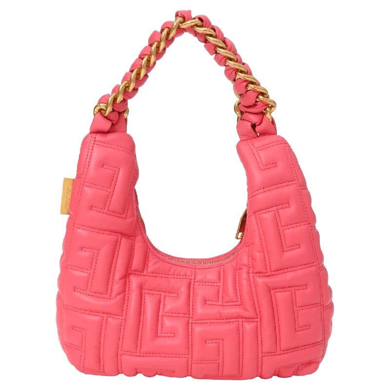 Balmain Pillow Quilted Hobo Bag in Pink Calfskin Leather