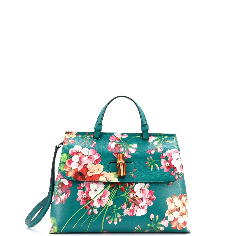 Shoulder Bag with Chain Strap in Silver for a Trendy AppearanceBamboo Daily Top Handle Bag Blooms Print Leather Small