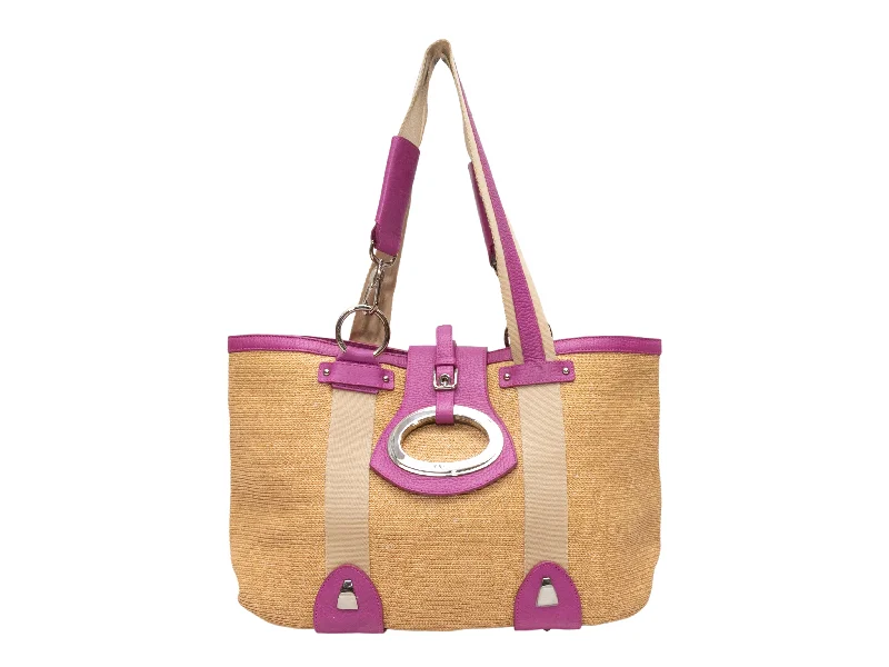 Embroidered Tote Bag in Beige with Floral Motifs for a Boho - Chic VibeBeige & Magenta Dolce & Gabbana Straw Tote Bag