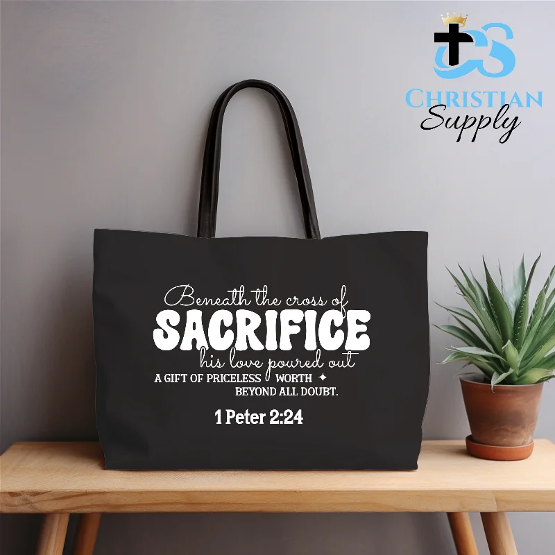 Metallic Tote Bag in Rose Gold with Chain Handles for a Glamorous Night OutBeneath the Cross of Sacrifice 1 Peter 2:24 Tote Bag