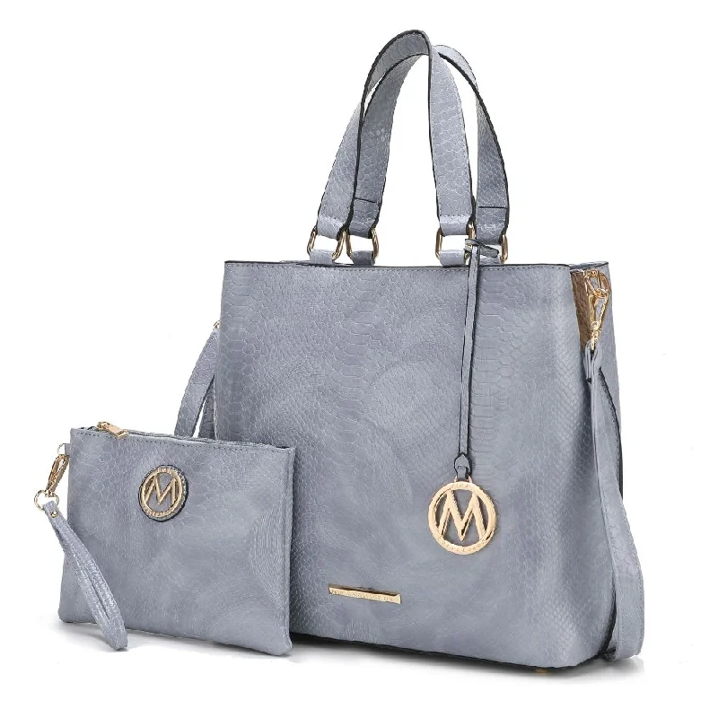 Faux Fur - Trimmed Tote Bag in White for a Cozy Winter LookBeryl Snake-embossed Vegan Leather Women’s Tote Bag with Wristlet