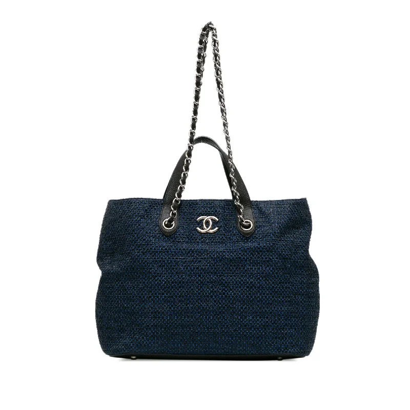 Oversized Jute Tote Bag in Natural Color with Rope Handles for a Beach VacationBlue Chanel CC Straw and Caviar Drawstring Shopping Tote Satchel