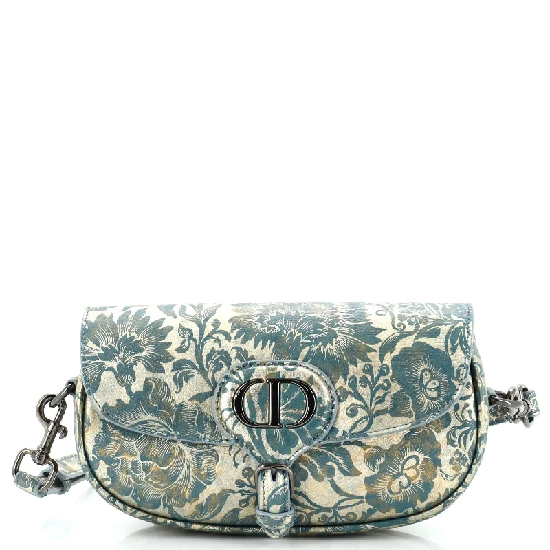 Embroidered Denim Shoulder Bag in Blue for a Vintage VibeBobby Flap Bag Printed Leather East West Embroidered Denim Shoulder Bag in Blue for a Vintage VibeBobby Flap Bag Printed Leather East West