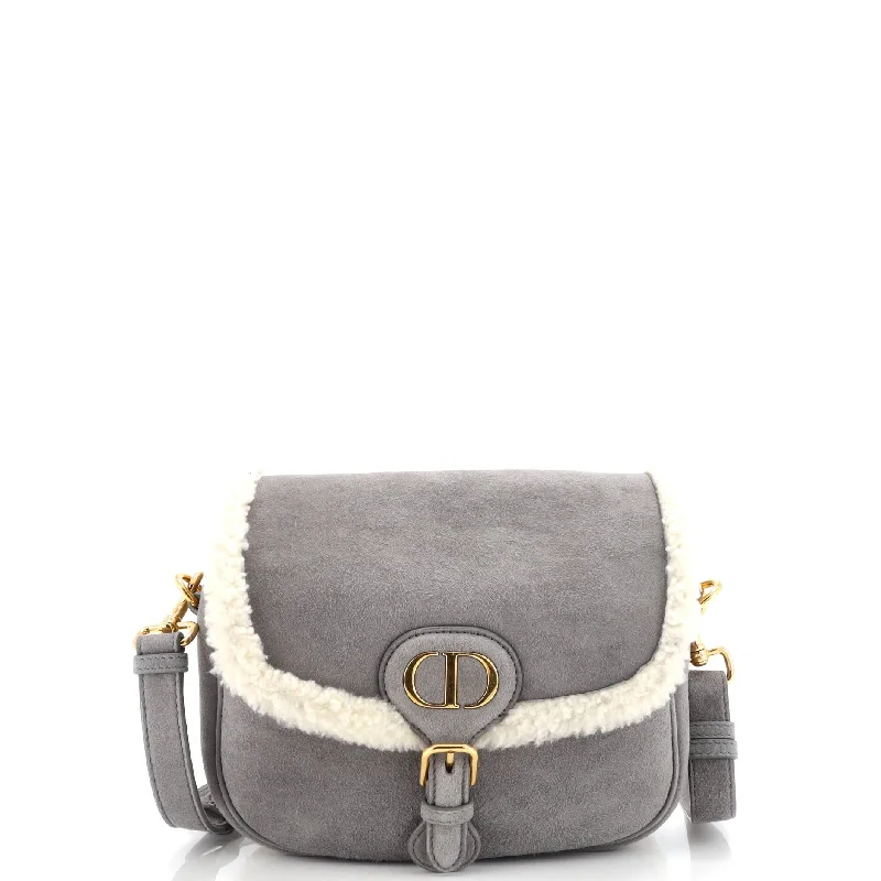 Women's Shoulder Bag with Fringe Details in Brown for a Bohemian StyleBobby Flap Bag Shearling and Suede Medium