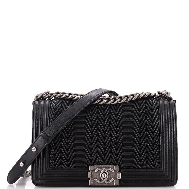 Women's Canvas Shoulder Bag in Navy with Striped Pattern for Beach TripsBoy Flap Bag 3D Pleated Leather Old Medium Women's Canvas Shoulder Bag in Navy with Striped Pattern for Beach TripsBoy Flap Bag 3D Pleated Leather Old Medium