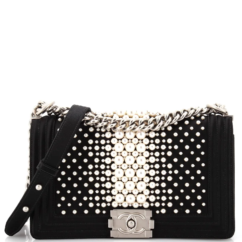 Pvc Shoulder Bag in Clear with Glitter for a Fun and Modern LookBoy Flap Bag Pearl Embellished Satin Old Medium