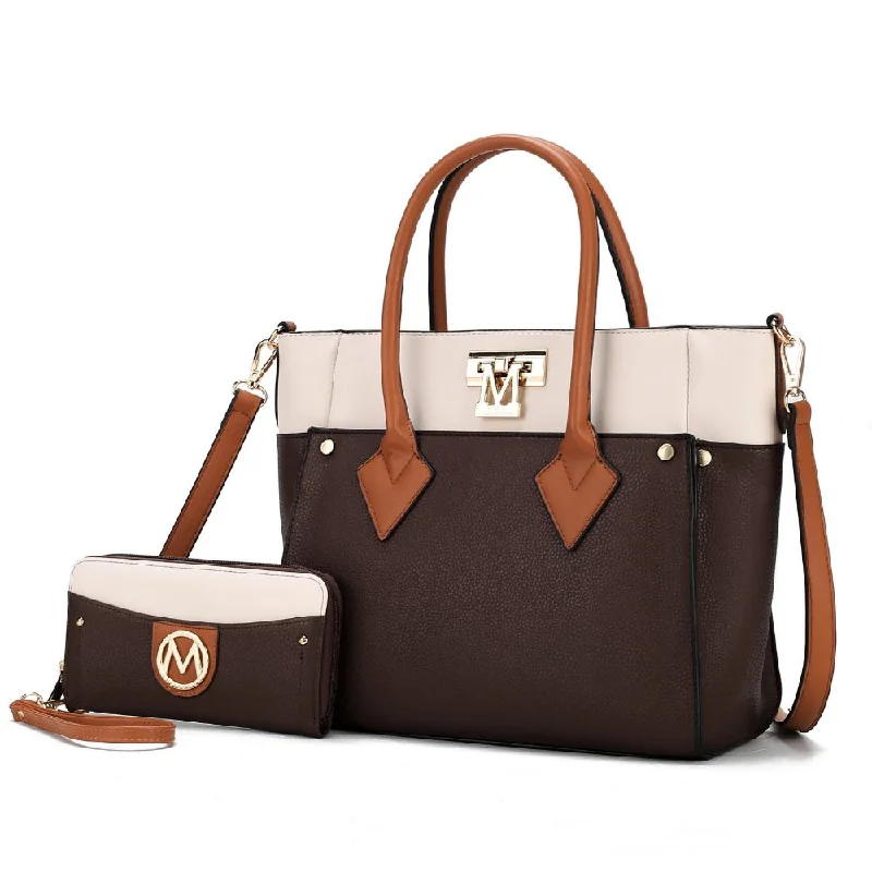 Women's Tote Bag with Magnetic Closure in Orange for Easy Access on the GoBrynlee Color-Block Vegan Leather Women’s Tote Bag with Wallet– 2 pieces
