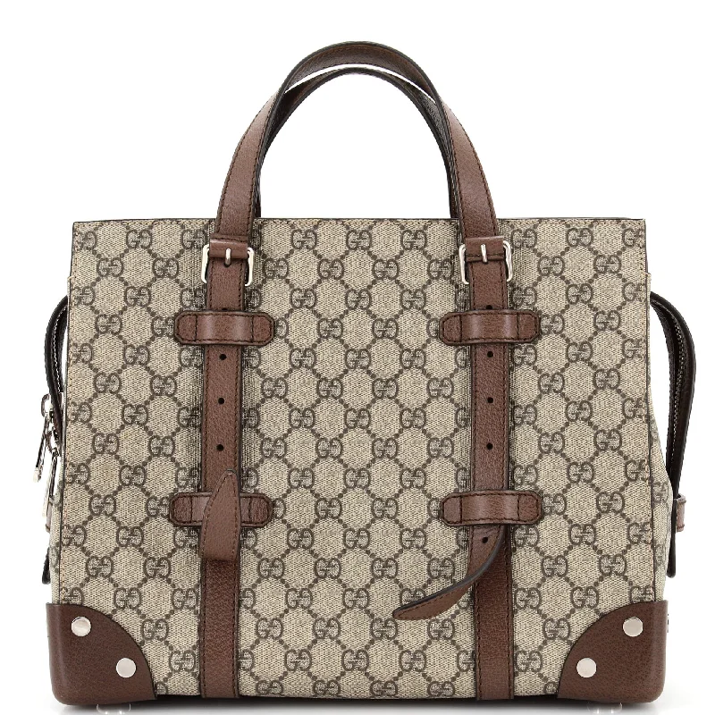 Quilted Tote Bag in Cream with Silver Hardware for a Classic and Sophisticated StyleBuckle Travel Tote GG Coated Canvas with Leather Medium Quilted Tote Bag in Cream with Silver Hardware for a Classic and Sophisticated StyleBuckle Travel Tote GG Coated Canvas with Leather Medium
