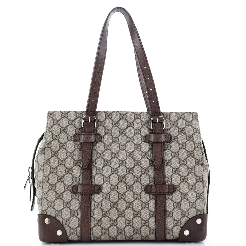 Monogrammed Tote Bag in Brown Leather with Personalized Initials for a Custom and Elegant TouchBuckle Travel Tote GG Coated Canvas with Leather Medium