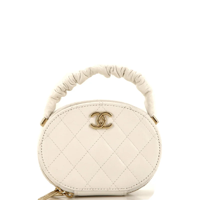 Quilted Shoulder Bag in Cream for a Classic and Elegant LookCC Ruched Oval Top Handle Quilted Lambskin Mini