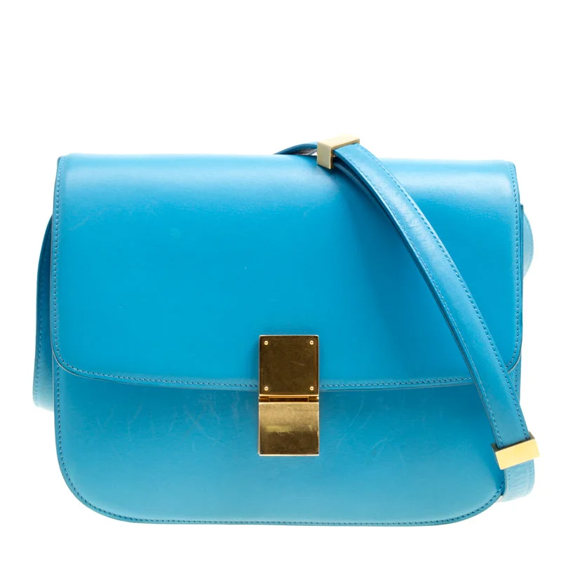 Pvc Shoulder Bag in Clear with Glitter for a Fun and Modern LookCeline Turquoise Leather Medium Classic Box Shoulder Bag