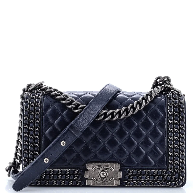 Shoulder Bag with Chain Strap in Silver for a Trendy AppearanceChained Boy Flap Bag Quilted Glazed Calfskin Old Medium