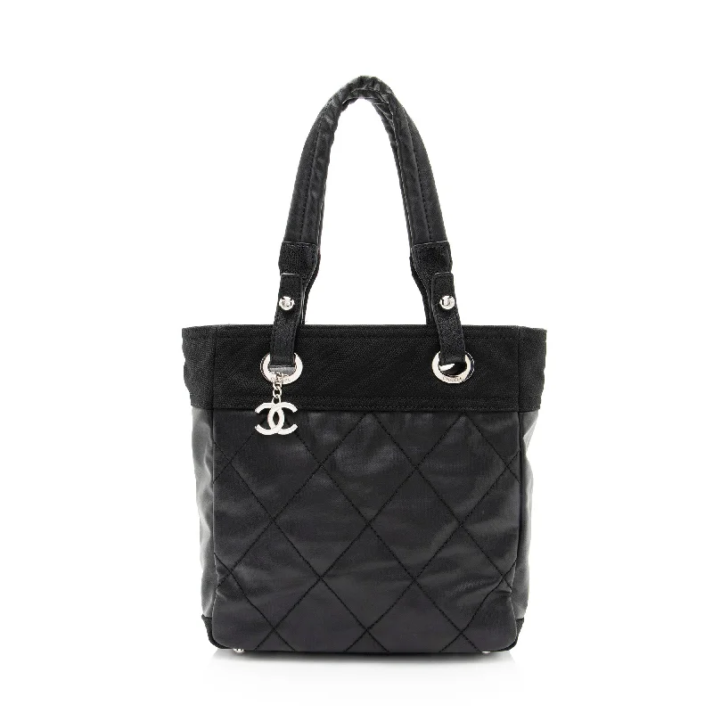 Faux Fur - Trimmed Tote Bag in White for a Cozy Winter LookMonogrammed Tote Bag in Brown Leather with Personalized Initials for a Custom and Elegant TouchChanel Coated Canvas Paris Biarritz Small Tote