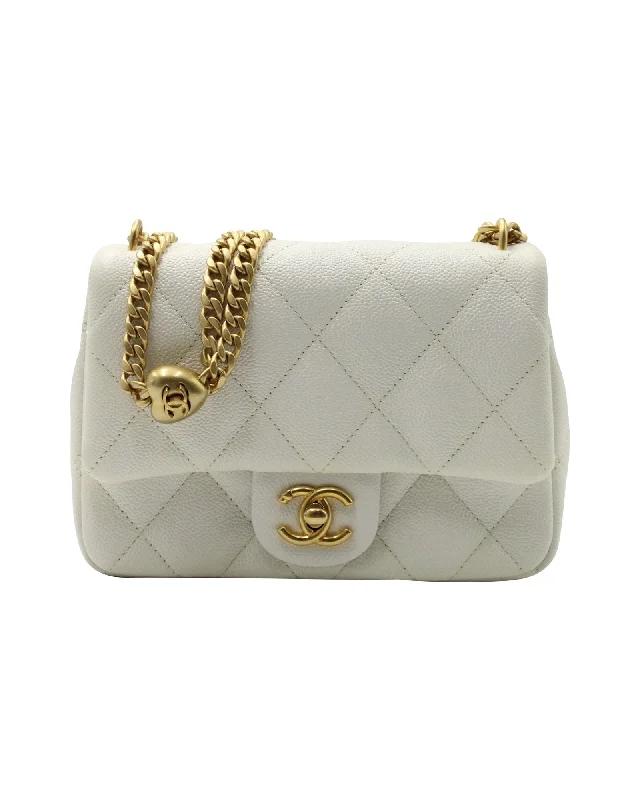 Chanel Pearl Crush Mini Square Flap Bag in White Caviar Leather