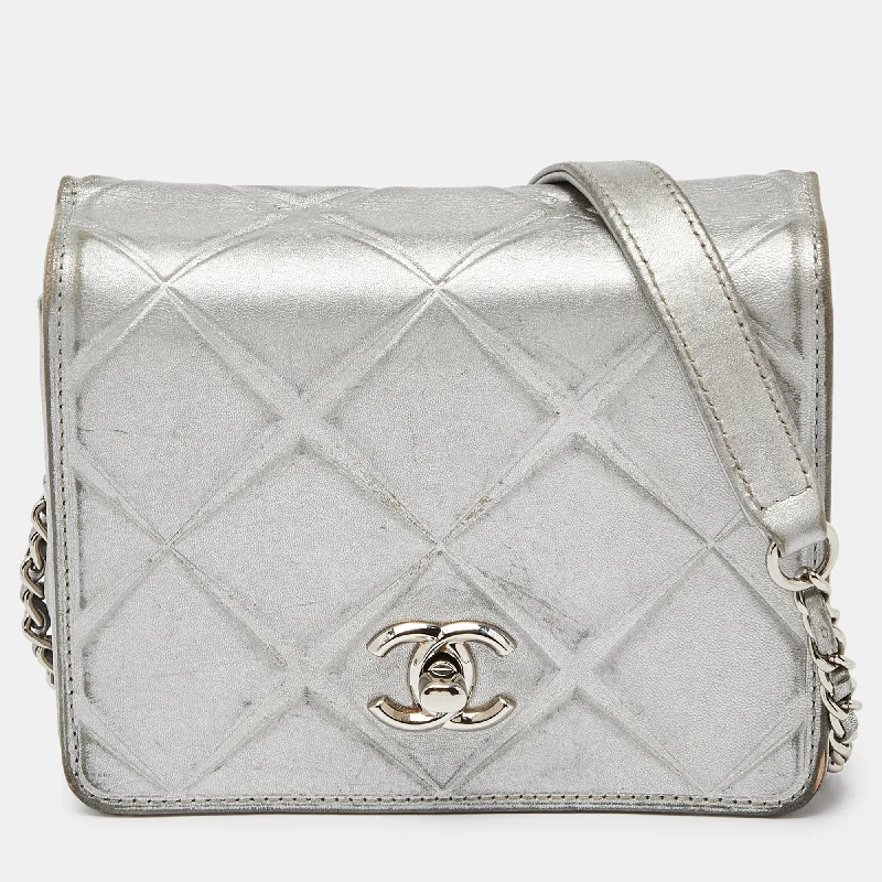 Canvas and Leather Combo Shoulder Bag in Tan for a Rustic LookChanel Silver Leather Mini Propeller Flap Bag