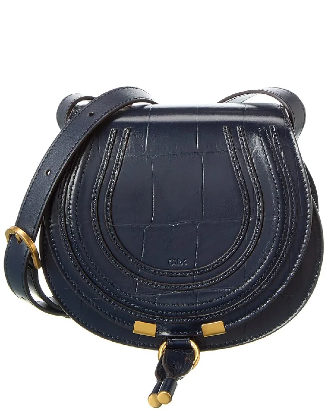 Women's Shoulder Bag with Zippered Pockets in Orange for SafetyChloé Marcie Small Embossed Leather Saddle Bag