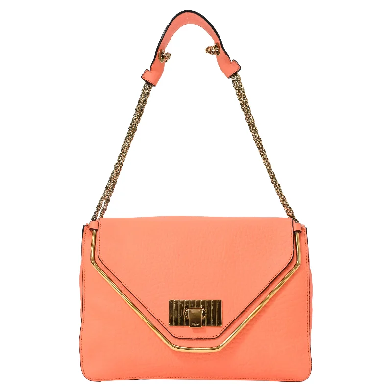 Chloé Medium Sally Flap Shoulder Bag in Orange Pebbled Leather