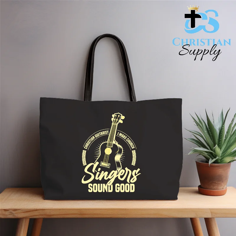 Medium - Sized Canvas Tote Bag in Navy Blue with Striped Pattern for a Nautical - Inspired LookChristian Guitarist I Make Church Singers Sound Good Tote Bag Medium - Sized Canvas Tote Bag in Navy Blue with Striped Pattern for a Nautical - Inspired LookChristian Guitarist I Make Church Singers Sound Good Tote Bag