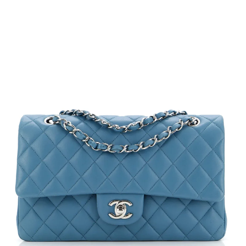 Embroidered Denim Shoulder Bag in Blue for a Vintage VibeClassic Double Flap Bag Quilted Lambskin Medium