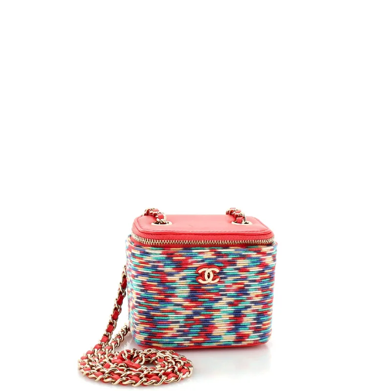 Crossbody Shoulder Bag in Black Leather with Gold Hardware for Night OutsClassic Vanity Case with Chain Multicolor Embroidered Thread Mini