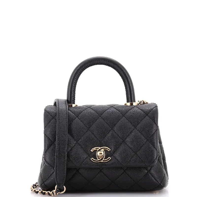 Women's Large Leather Shoulder Bag in Brown with Multiple Compartments for WorkCoco Top Handle Bag Quilted Caviar Extra Mini