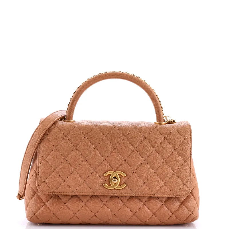 Quilted Shoulder Bag in Cream for a Classic and Elegant LookCoco Top Handle Bag Quilted Caviar with Chain Detail Handle Small