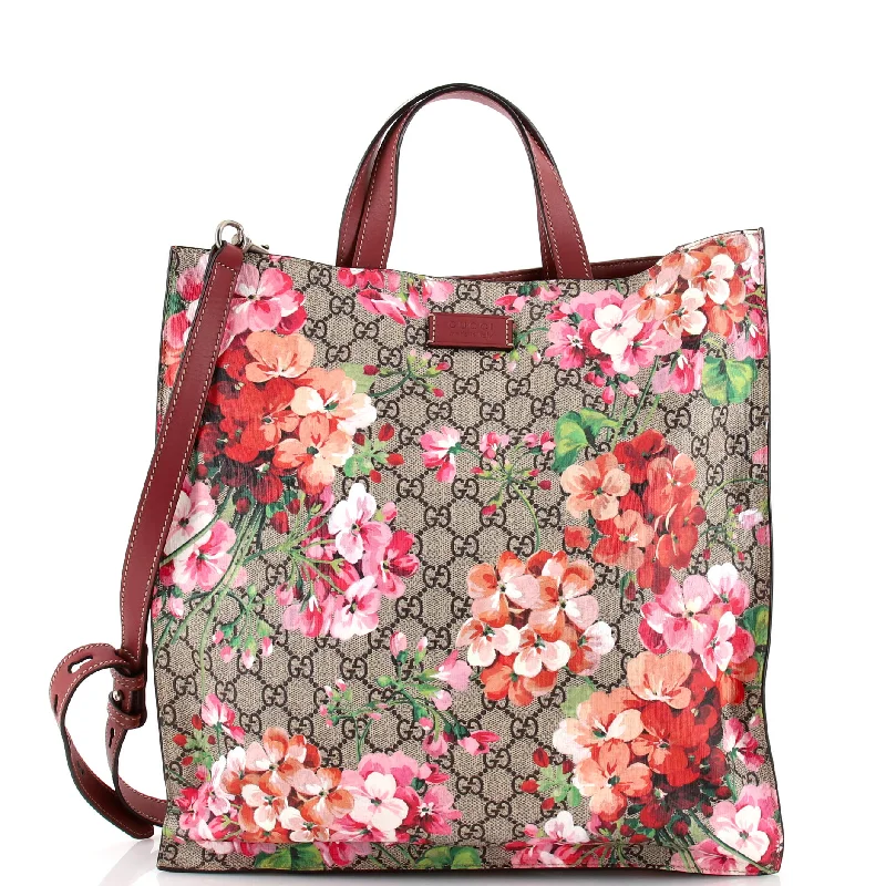 Patchwork Tote Bag in Denim with Vintage - Inspired Designs for a Retro AppealConvertible Soft Open Tote Blooms Print GG Coated Canvas Tall Patchwork Tote Bag in Denim with Vintage - Inspired Designs for a Retro AppealConvertible Soft Open Tote Blooms Print GG Coated Canvas Tall