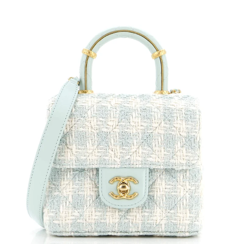 Women's Shoulder Bag with Faux Fur Strap in White for Winter StyleCrush Top Handle Flap Bag Quilted Tweed Mini Women's Shoulder Bag with Faux Fur Strap in White for Winter StyleCrush Top Handle Flap Bag Quilted Tweed Mini