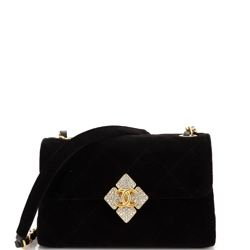 Diamond Lock CC Flap Bag Quilted Velvet with Crystals Mini