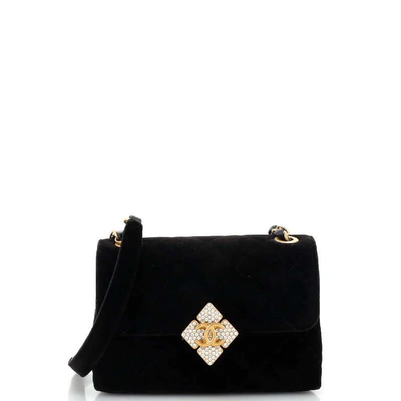 Diamond Lock CC Flap Bag Quilted Velvet with Crystals Mini