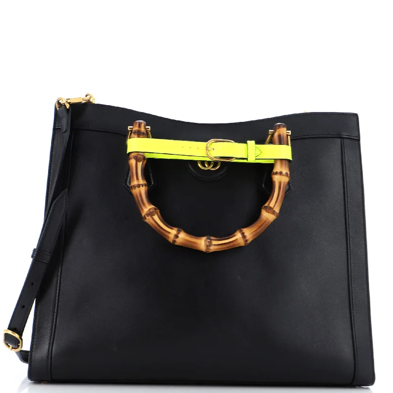 Monogrammed Tote Bag in Brown Leather with Personalized Initials for a Custom and Elegant TouchDiana NM Bamboo Handle Tote Leather Medium