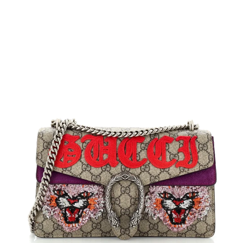 Leather Shoulder Bag with Magnetic Closure in Black for Quick AccessDionysus Bag Embroidered GG Coated Canvas Small