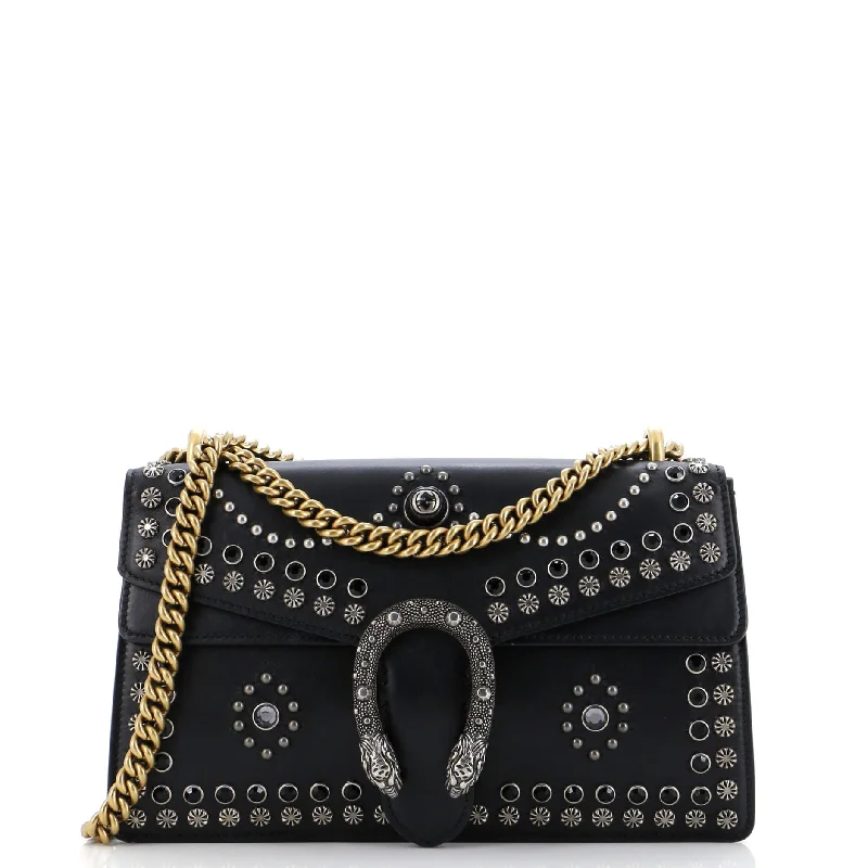 Women's Shoulder Bag with Faux Fur Strap in White for Winter StyleDionysus Bag Studded Leather Small