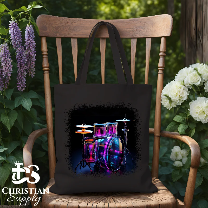Monogrammed Tote Bag in Brown Leather with Personalized Initials for a Custom and Elegant TouchDrumset Tote Bag