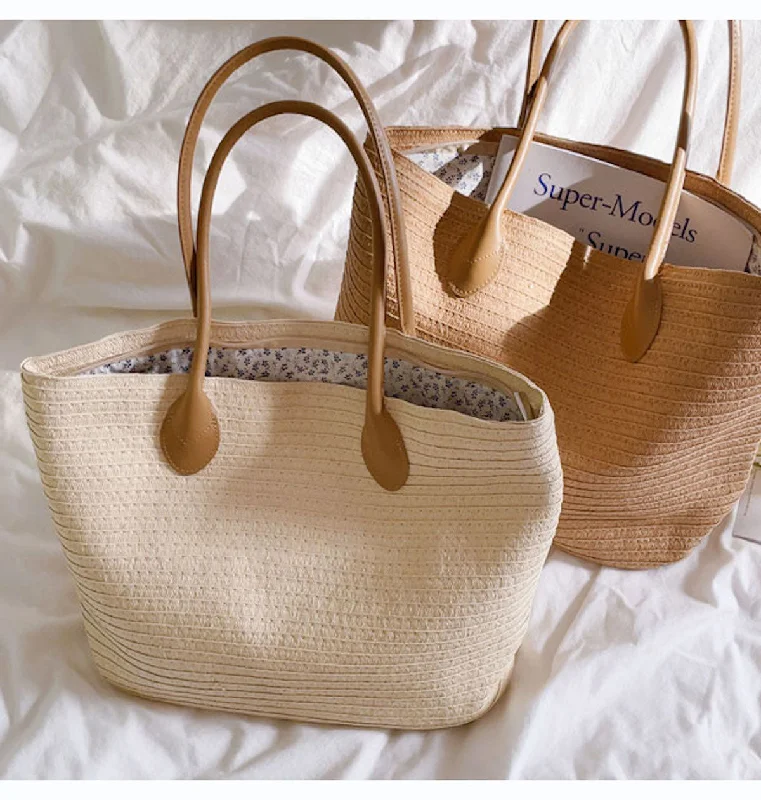 Women's Printed Tote Bag in Floral Patterns for a Spring - Themed Shopping TripElena Handbags Simple Straw Woven Summer Tote