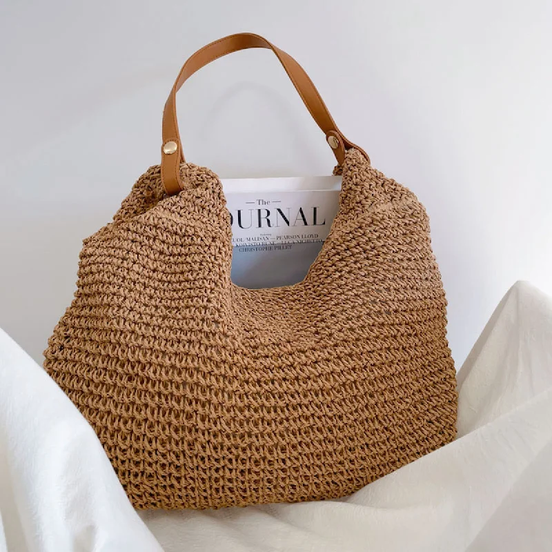 Small Vegan Leather Tote Bag in Blush Pink with Gold - Tone Hardware for a Feminine and Stylish AccessoryElena Handbags Straw Woven Tote with Leather Straps