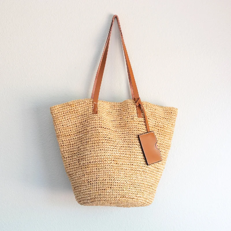 Large Capacity Genuine Leather Women's Tote Bag in Black for Work and CommutingElena Handbags Women's Large Soft Raffia Woven Summer Straw Tote with Genuine Leather Straps