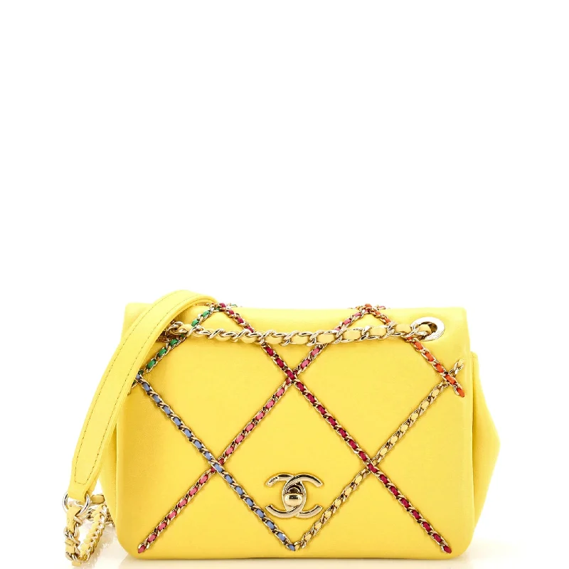 Women's Shoulder Bag with Floral Embroidery in Purple for Spring WalksEntwined Chain Flap Bag Quilted Lambskin Small