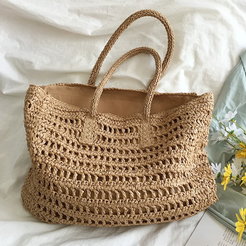 Women's Tote Bag with Zipper Closure in Red for Secure StorageElena Handbags Large Fashion Straw Woven Tote Bag