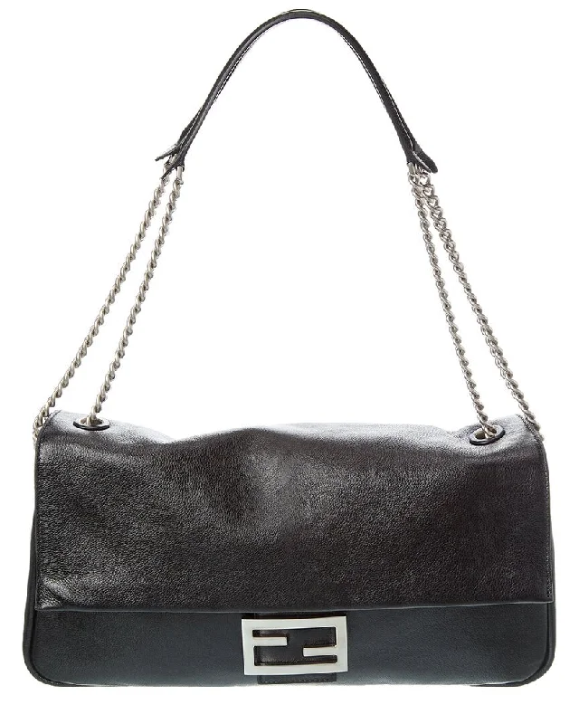 Embroidered Denim Shoulder Bag in Blue for a Vintage VibeFENDI Baguette Chain Large Leather Shoulder Bag