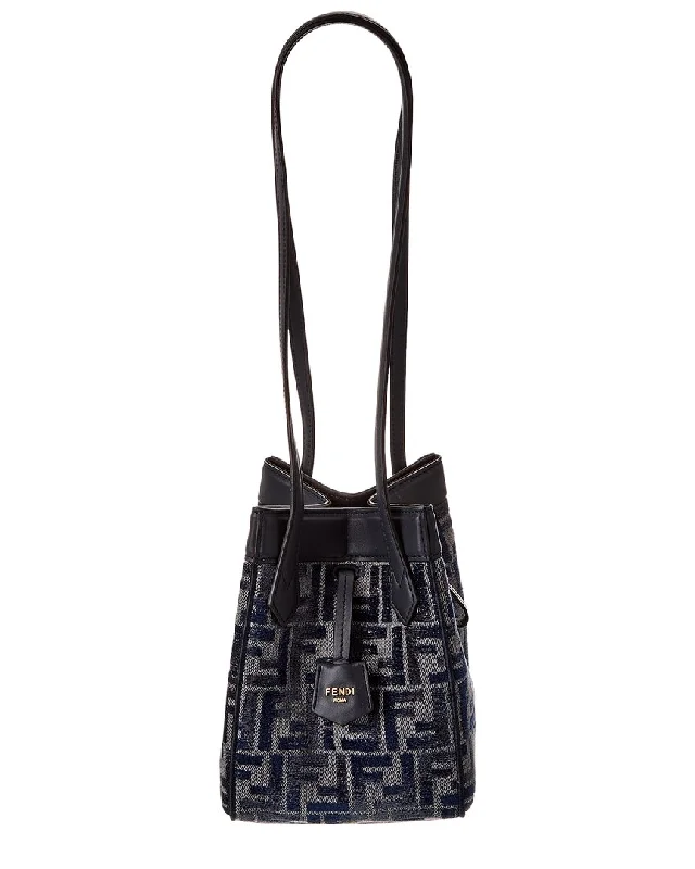 Embroidered Denim Shoulder Bag in Blue for a Vintage VibeFENDI Origami Mini FF Canvas & Leather Shoulder Bag